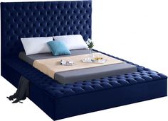 Bliss Bed-Jennifer Furniture Navy Velvet Bed, Houston Fashion, Velvet Bed, King Size Mattress, Navy Velvet, White Velvet, Full Bed, Wood Dust, Panel Bed