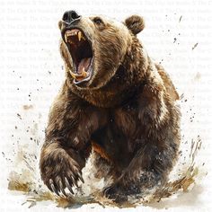 a painting of a brown bear with its mouth open