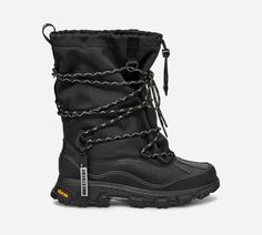 Okay, winter—go off. We welcome your gusts, your misty mornings, your frosty temps. No, seriously, we're ready for you. Well, the MetroPeak Boot sure is. The MetroPeak is our ultra-fab, ultra-tech, all-new winter boot designed to get you where and when you need to go. MetroPeak stands for hyper-versatility. You are getting three boots in one: Wear it up, slouched down, or folded over -- the MetroPeak delivers tech and style in one beautiful boot. It has an interior bootie lined with UGG®plush to keep you warm and a waterproof lower exterior to block out the elements. This boot is all about versatile function. It's rated to -32ºC, so you can stick to your schedule when Mother Nature is showing up and showing out. | Waterproof. Waterproof leather. Water repellent materials. GORE-TEX internal Cold Weather Boots, Metal Lace, Beautiful Boots, Lace Making, Designer Boots, Womens Uggs, Gore Tex, Winter Boot, Cold Weather