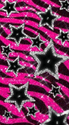 pink and black zebra print with stars in the center on it's diagonal stripes