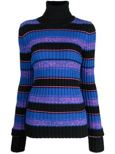 Blue/black/pink wool blend striped ribbed-knit jumper from Maison Martin Margiela Pre-Owned featuring ribbed knit, horizontal stripe pattern, roll neck, long sleeves and ribbed hem. POSITIVELY CONSCIOUS: Purchasing this item continues its narrative and reduces the environmental impact of using new resources. You can be confident that you’re making a better choice for the Planet.. | Maison Martin Margiela Pre-Owned Striped Ribbed-Knit Jumper Martin Margiela, Roll Neck, Ribbed Knit, Blue Black, Neck Dress, Jumper, High Neck, High Neck Dress, Black Pink