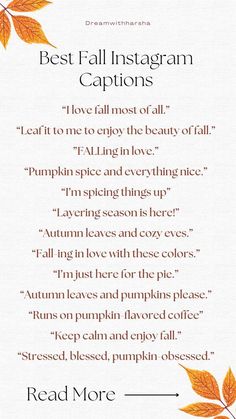 an orange leaf with the words best fall instagramn captions