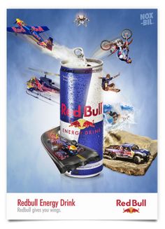 an advertisement for red bull energy drink is shown