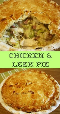 two pictures of chicken and vegetable pies with the words chicken and use pie below