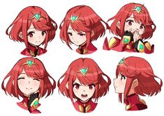 anime character poses with red hair and green eyes, including the headbands on her face