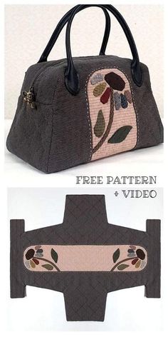 the purse is decorated with flowers and has two zippers on each side, along with a free pattern video