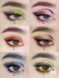 Eye Makeup Looks For Round Eyes, Cute Easy Eye Makeup Looks, Cybergoth Makeup, Halloweenský Makeup, Festival Make Up, Anime Eye Makeup, Drag Make-up