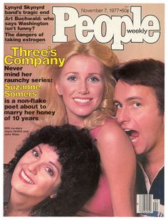 people magazine cover with two women and one man