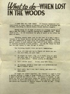 an old letter that says what to do when lost in the woods