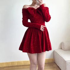 Holiday Christmas Bow Velvet A-Line Red Dress Slim Slash Neck Long Sleeve Mini Dresses For Women Autumn Winter Lady SPECIFICATIONS Elasticity: Slight Strech Fabric Type: POLYESTER Hign-concerned Chemical: None Pattern Type: Solid Fit Type: LOOSE Silhouette: A-LINE Dresses Length: Above Knee, Mini Material: COTTON Material: POLYESTER [New In 20240925] New Year Dress, Y2k Fall Outfits, Womens Velvet Dresses, Vintage Boho Dress, Evening Mini Dresses, Long Skirt Fashion, Short Dress Styles, Dress Slim, New Years Dress