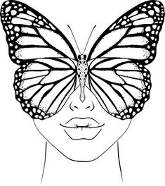 a woman's face with a butterfly on her face, and the image is black and white