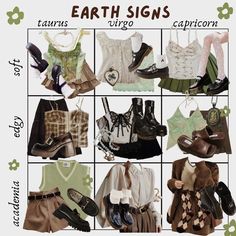 an image of earth signs with clothes and shoes on display in front of the caption