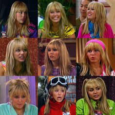 many different pictures of the same woman with blonde hair and goggles on their heads