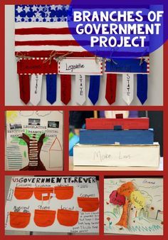 the branches of government project is shown with pictures and words on them, including an american flag