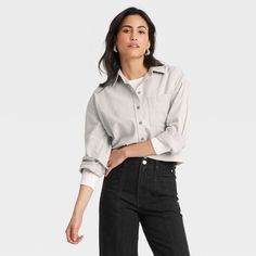 This Oversized Flannel Long-Sleeve Collared Button-Down Shirt from Universal Thread™ makes a versatile addition to your wardrobe. Made from midweight cotton, this collared shirt features a front button placket, long sleeves with buttoned cuffs, a patch pocket on the chest and a box-pleat back yoke for classic touches. The oversized fit and shirttail hemline complete the design, allowing you to wear it tucked in, untucked, layered open and unbuttoned, or with rolled-up sleeves. Universal Thread™: White Flannel Shirt, Oversized Flannel, Autumn Outfits, Long Sleeve Flannel, Brown Plaid, Collared Shirt, Universal Thread, Shop Blouses, Casual Fits