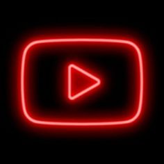 a red neon sign with an arrow in the center on a black background that says youtube