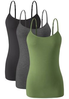 PRICES MAY VARY. ✪Camisole Material: Womens adjustable spaghetti strap tank tops which are made of 95% organic cotton and 5% spandex. The camisole with built in bra with cotton fiber is hygroscopic, making it soft to the touch, skin-friendly, and excellent in breathability. It makes you feel comfortable at all times, and feels more dry and clean when you wear womens camisoles with shelf bra in summer. ✪ Camisole Built in Bra Design: The cami with built in bra is equipped with adjustable thin sho Tang Top, Padded Camisole, Bra Design, Cotton Camisole, Custom Tank Tops, Black Spaghetti Strap, Solid Tank Tops