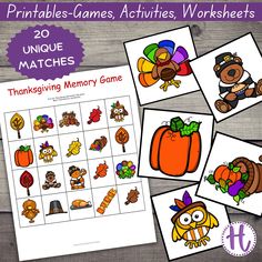 printable thanksgiving games and activities for kids to practice their memory skills in the fall