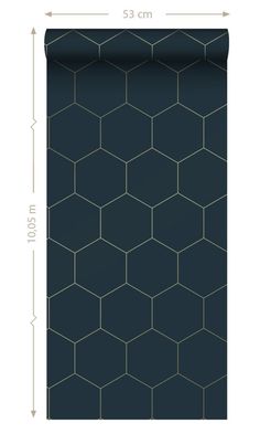 an image of a dark blue wallpaper with hexagon tiles on it and measurements