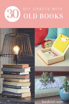 some books are stacked on top of each other with the words 30 diy crafts with old books