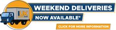 a truck with the words weekend deliveries now available click for more information