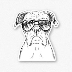 a sticker with a dog wearing sunglasses