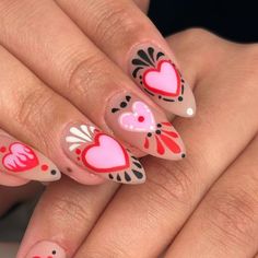 Hallie on Instagram: "🩷❤️  #valentines #valentinesnails #denvernails #nailart" Dolly Parton Nails Art, Valentine Western Nails, Dolly Parton Nails, Valentines Nail Art, Untraditional Valentines Nails, Trippy Valentines Nails, Unconventional Valentines Nails, Gel Nail Designs