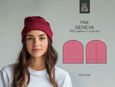 a woman wearing a red beanie and white t - shirt with the text hot geneva on it