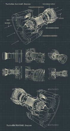 a blueprinted drawing of an airplane engine