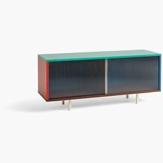 the sideboard is made out of wood and has two different colored panels on it