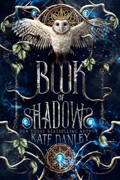 the cover to book of shadow by kate daniels, featuring an owl with blue eyes