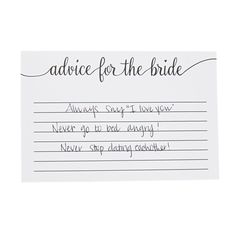 Draw on the collective wisdom of wives who have been there and done that with these Advice for the Bride CardsA great bridal shower gamethese cards are simple ways for friends and family to pass on advice for the bride-to-beRead them aloud at the shower for all to enjoydebate and DiskussCardstock(2 dozen per unit6x 4© OTC Advice For The Bride, Bridal Shower Advice, Bridal Shower Card, Advice For Bride, Shower Cards, Budget Friendly Wedding, Bridal Shower Cards, Advice Cards, Wedding Essentials