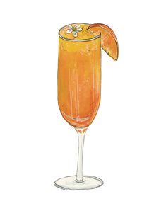 a drawing of a drink with an orange garnish