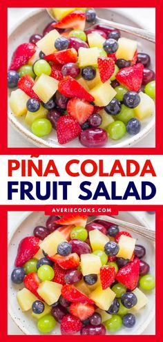 pina colada fruit salad on a white plate