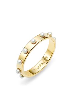 This American-made ring plated in 14-karat gold is both cool and elegant with its imitation-pearl studs all around. Style Name:Brook And York Holly Imitation Pearl Ring. Style Number: 6247863. Xmas Wishlist, Funky Rings, Jewelry Wishlist, Pearl Rings, Gold Pearl Ring, Beautiful Accessories, Classy Jewelry, Funky Jewelry, Crystal Ring