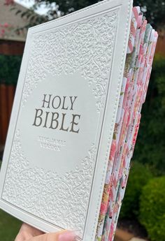 BEST SELLER Celebrate the sacraments, rites and ceremonies of the Church with the White Faux Leather Large Print Thinline KJV Bible with Thumb Index! Whether you are celebrating a baptism, confirmation, church membership, first communion, christening, or wedding, the pure white KJV Bible will mark your rite of passage in a meaningful and memorable way.   (I started making these bibles to help pay for my husband's tremendous medical bills after suffering a brain aneurysm. 100% of each sale goes t Bible Pictures Photography Books, This Bible Belongs To Page, Pretty Bibles To Buy, Bible Shopping, Bible Book Aesthetic, Aesthetic Bible Cover, Things You Need, Aesthetic Bibles, Bibles For Women