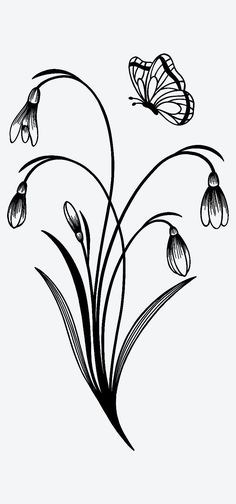 a black and white drawing of flowers