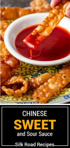 chinese sweet and sour sauce is served on the plate