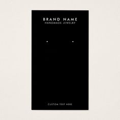 a black and white business card with the name brand name