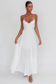 Main Attraction Cami Strap Maxi Dress White White Grad Dress Long, Long Tight Dresses Casual, Senior Pic Dresses, Beach Proposal Outfits, White Long Summer Dress, Simple White Maxi Dress, White Dress Maxi, Dinner Attire, Long White Dresses