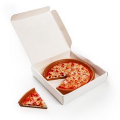 a slice of pizza in a white box