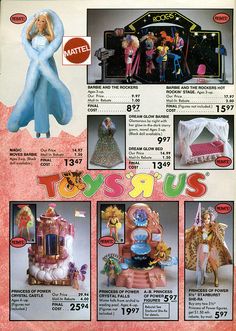 an advertisement for toysrusus with dolls in the back and on the front page