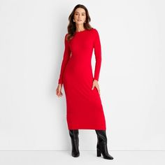 Women's Long Sleeve Ribbed Midi Bodycon Dress - A New Day™ Burgundy S Red Midi Dress Bodycon, Ribbed Bodycon Midi Dress, Red Christmas Dress, Red Sweater Dress, Midi Bodycon Dress, Target Dress, Sweater Maxi Dress, Red Bodycon Dress, Womens Knit Dresses