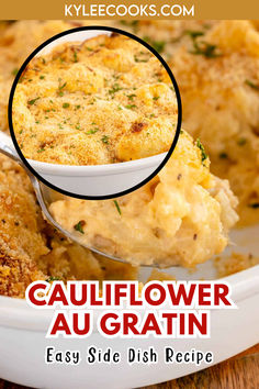 An image of cauliflower au gratin in a white bowl Easy Cheesy Cauliflower, Baked Cauliflower Casserole, Cauliflower Au Gratin, Roasted Root Veggies, Cauliflower Gratin, Cheesy Cauliflower, Thanksgiving Recipe