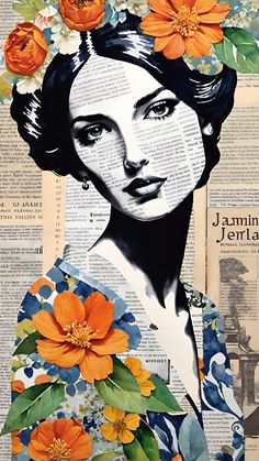 an image of a woman with flowers in her hair on top of a book page