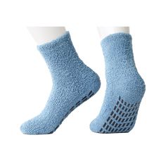 Fuzzy and warm, these misty blue socks also feature non-slip soles to give you a bit of extra security on slippery floor surfaces.If your feet are happy, your day is on its way to a being good one. That's why our socks are not only durable and comfortable, they add another level of style to your wardrobe, too. Our women's socks are soft and strong - with hand-sewn toes for a smooth finish. These socks are a combination of: 65% cotton (for cool, dry, comfortable feet) 32% polyamide (for an extra Cozy Non-slip Socks For Indoor Use, Cozy Non-slip Indoor Socks, Cozy Comfortable Non-slip Socks, Comfortable Non-slip Socks With Round Toe, Comfortable Non-slip Round Toe Socks, Non-slip Blue Socks For Winter, Comfortable Soft Blue Socks, Soft Comfortable Blue Socks, Soft Blue Comfortable Socks