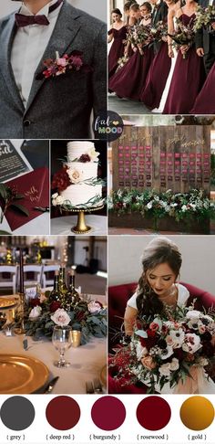 the wedding color scheme is red, white and grey with burgundy accents for an elegant touch