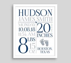 Footprint Wall Art, Personalized Art Gifts, Birth Announcement Wall Art, Personalized Baby Boy Gifts