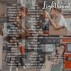 two people are sitting in a kitchen with the words lightroom above them and below them