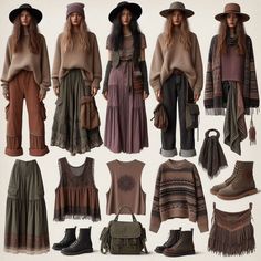 Boho granola girl outfit ideas and capsule wardrobe fall winter ☼๑♥ AI generated Boho Granola Outfits, Hippie Witch Outfits, Boho Outfits Winter, Capsule Wardrobe Fall Winter, Woodstock Fashion, Dark Boho Fashion, Boho Hippie Outfits, Granola Outfits, Girl Outfit Ideas